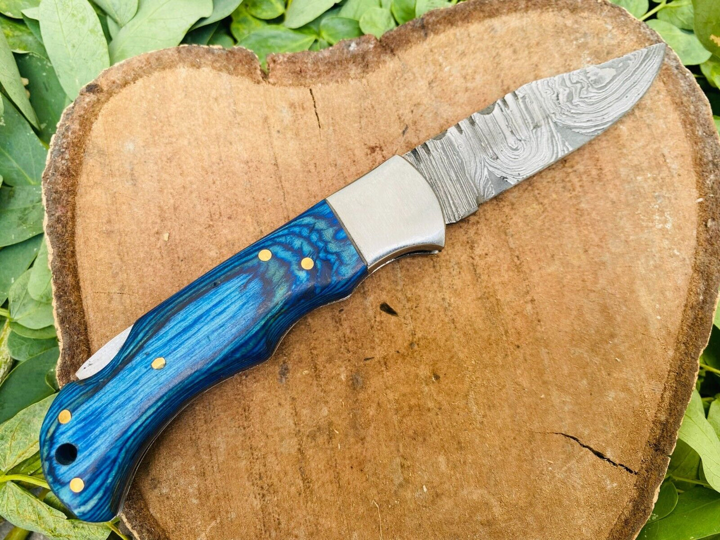 Damascus Steel Hunting Folding Knife for sale
