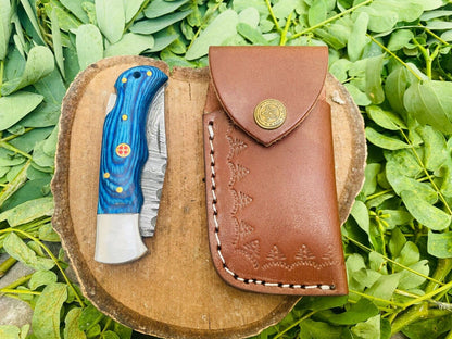 Damascus Steel Hunting Folding Knife for sale