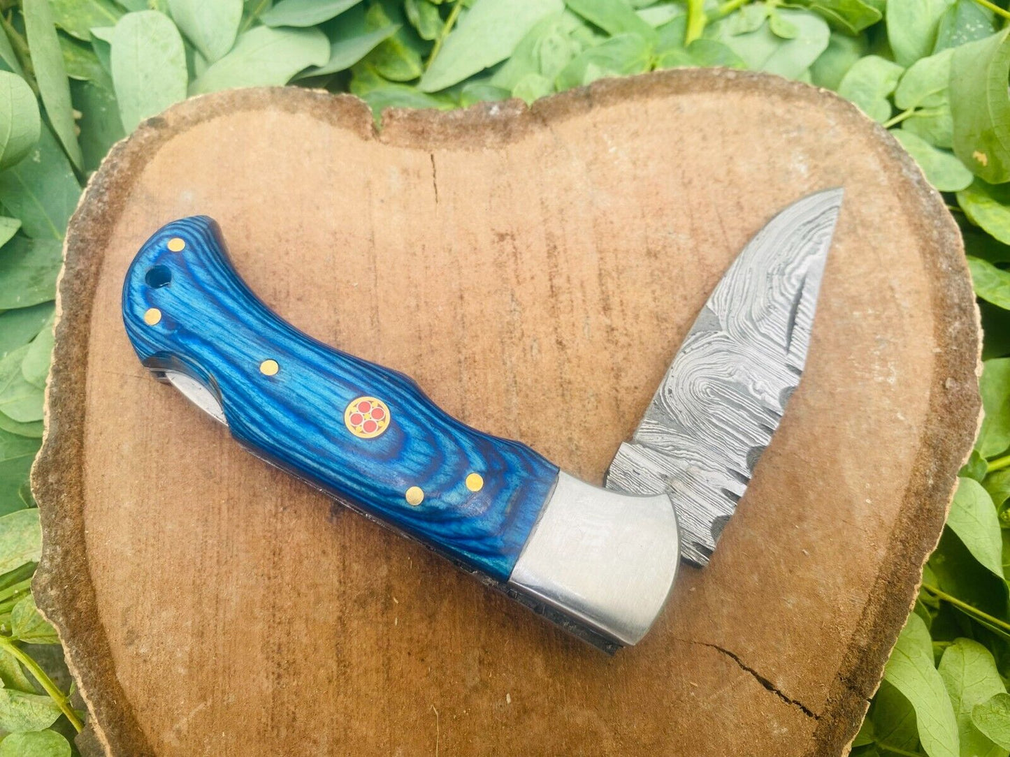 Damascus Steel Hunting Folding Knife for sale