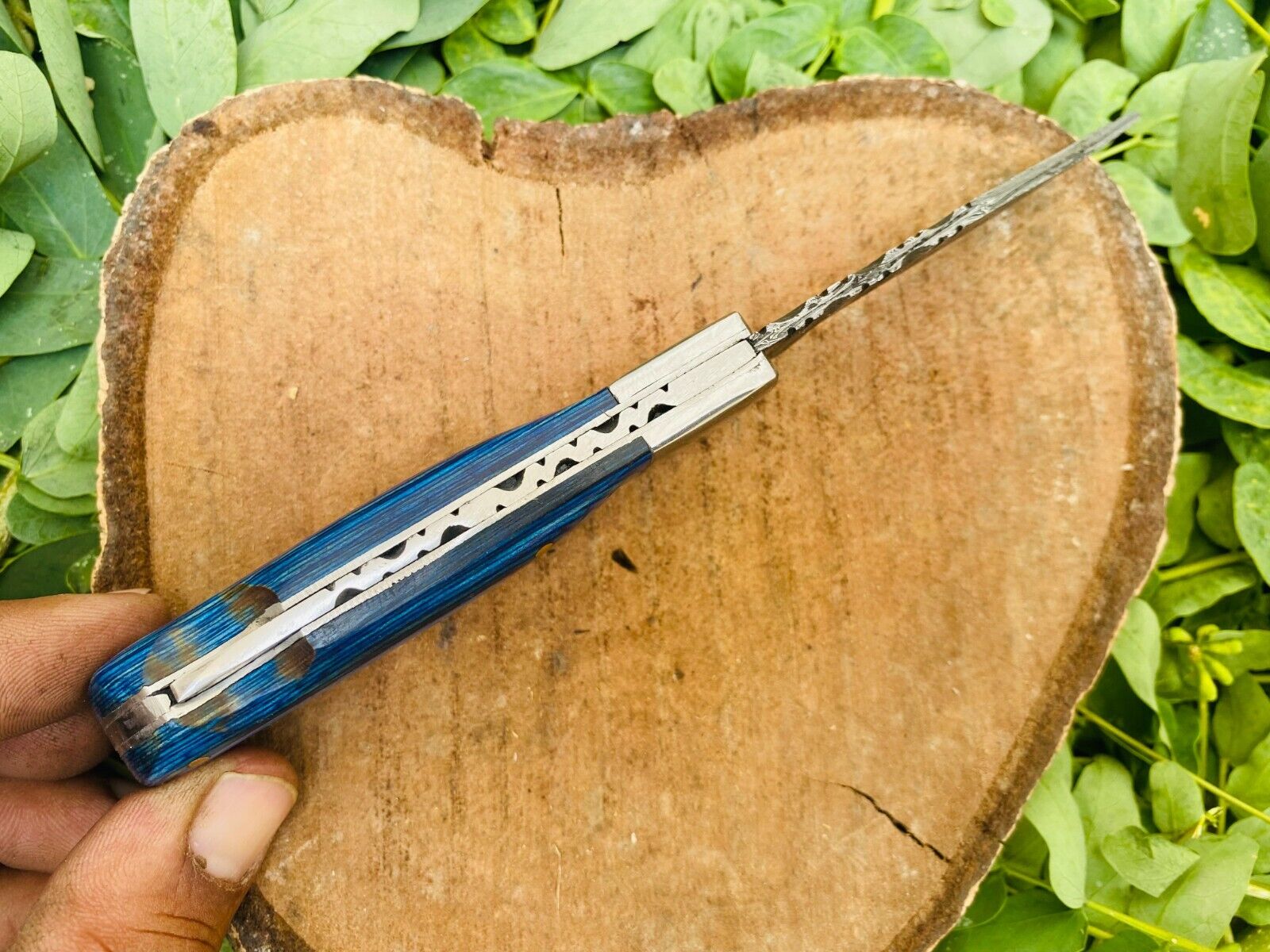 Damascus Steel Hunting Folding Knife for sale