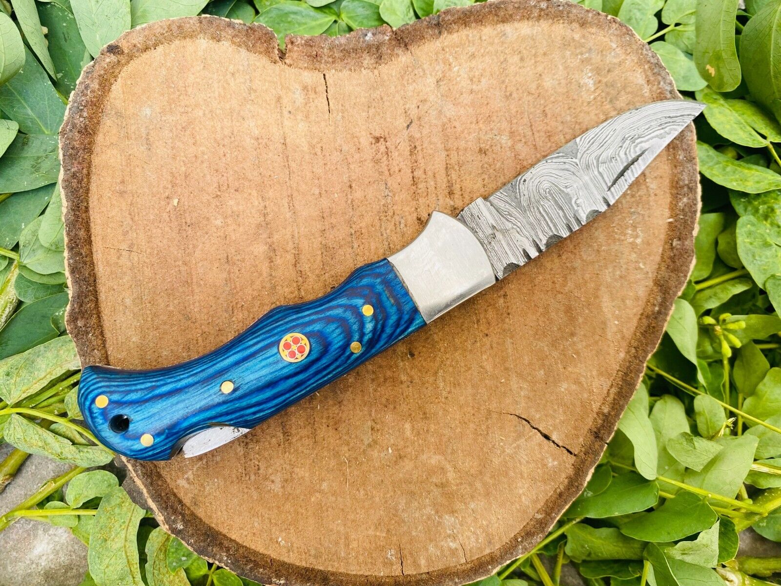 Damascus Steel Hunting Folding Knife for sale