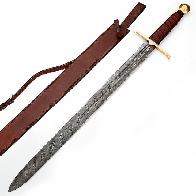 Handmade Damascus Steel Full Tang Battle Cry Berserker Sword With Leather Sheath
