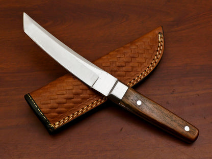 HANDMADE D2 CUSTOM ROSE WOOD FULL TANG TANTO BLADE HUNTING KNIFE
