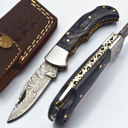 Beautiful Custom Handmade Damascus Steel Pocket Folding Knife,
