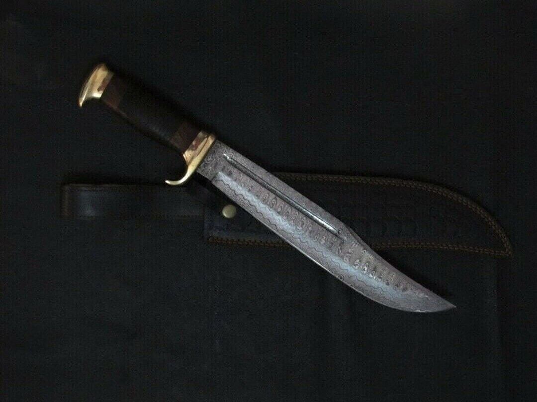 8in Custom Handmade Damascus Steel Hunting Crocodile Dundee Bowie Knife Sheath
