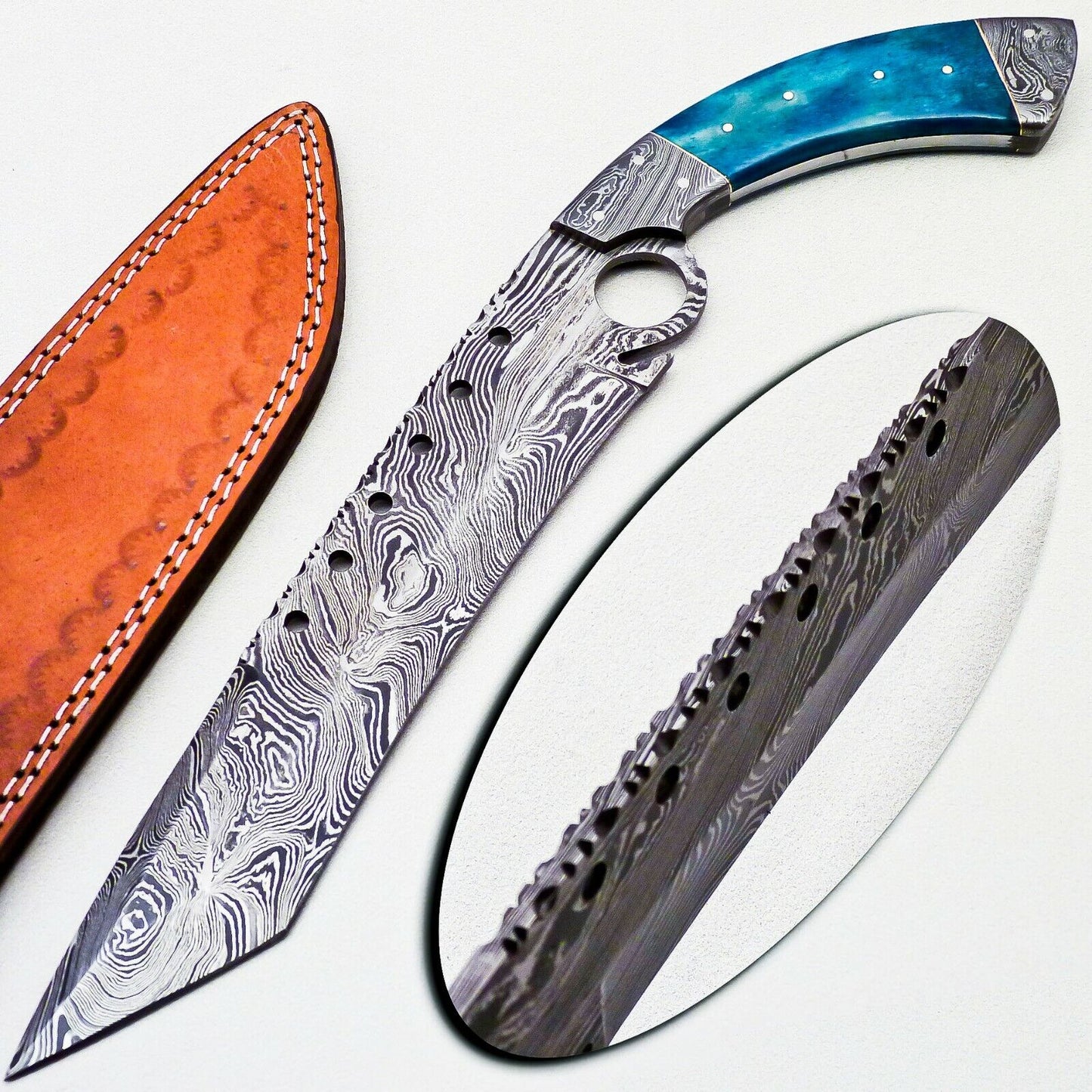 CUSTOM HANDMADE DAMASCUS STEEL HUNTING/BOWIE/DAGGER KNIFE HANDLE COLORED BONE