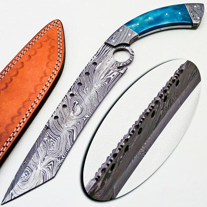 CUSTOM HANDMADE DAMASCUS STEEL HUNTING/BOWIE/DAGGER KNIFE HANDLE COLORED BONE