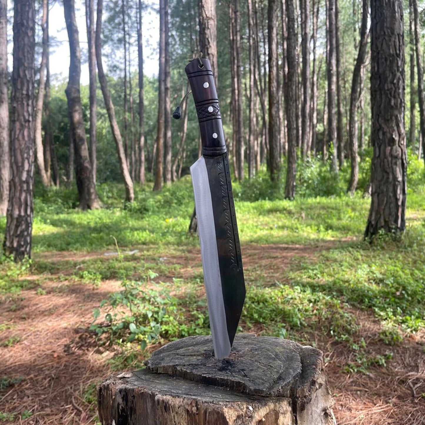 18" Custom Handmade D2 steel Hunting Seax Viking Knife with leather Sheath