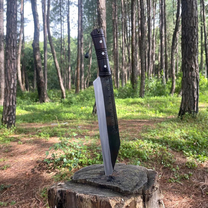 18" Custom Handmade D2 steel Hunting Seax Viking Knife with leather Sheath