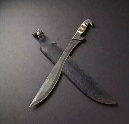 23IN CUSTOM HANDMADE DAMASCUS STEEL FALCATA SWORD DEER HORN HANDLE SHORT SWORD