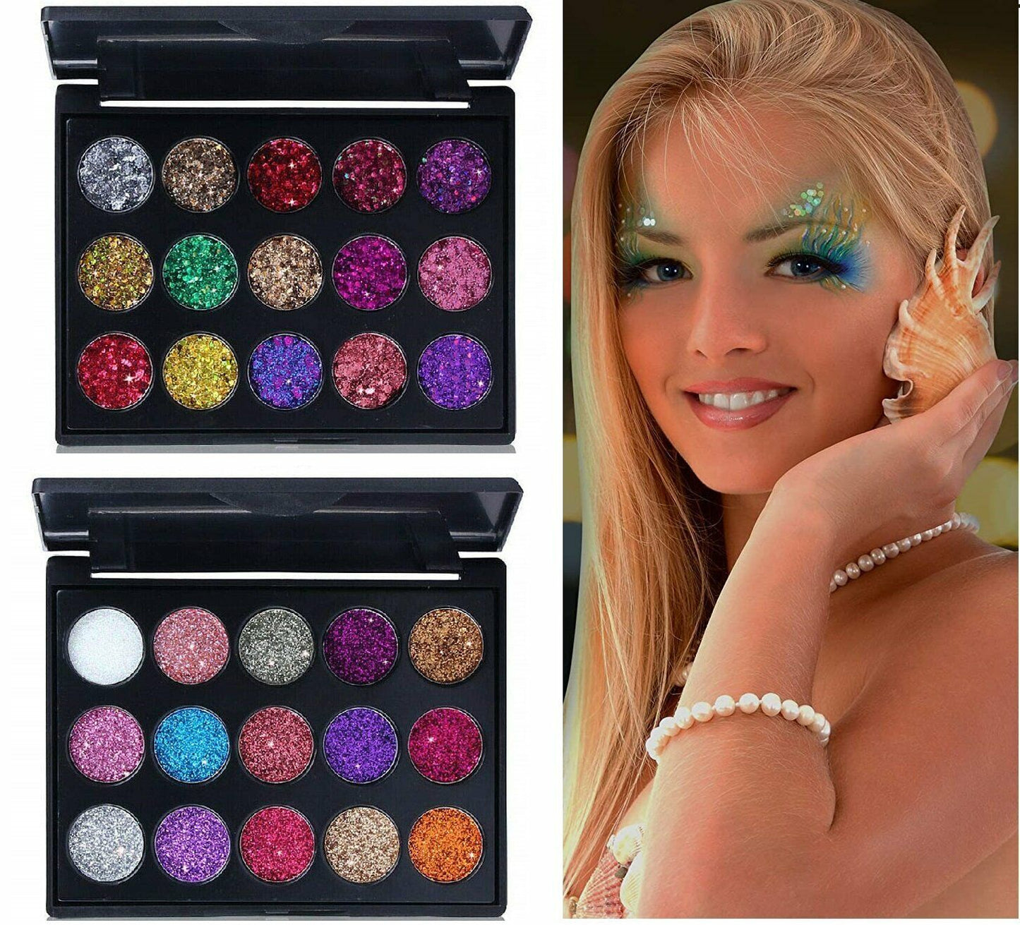 Glitter Eyeshadow Palette, 15 Matte & Shimmer Colors