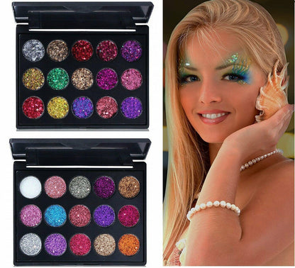 Glitter Eyeshadow Palette, 15 Matte & Shimmer Colors