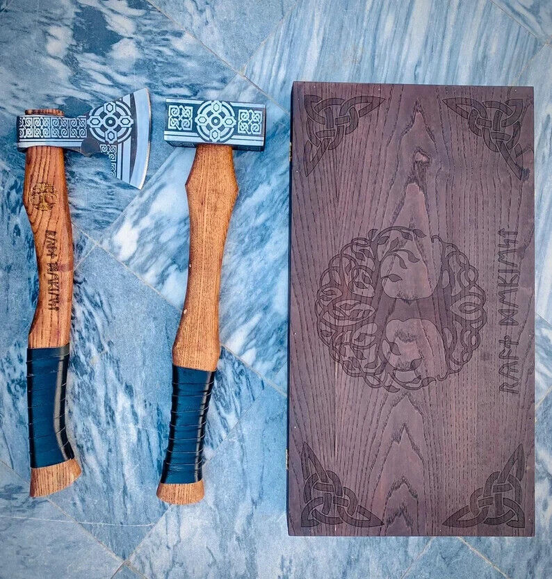 Handmade Viking Hammer And Axe Hand Forged Carbon Steel Best For Xmas Gift idea, Christmas Gift