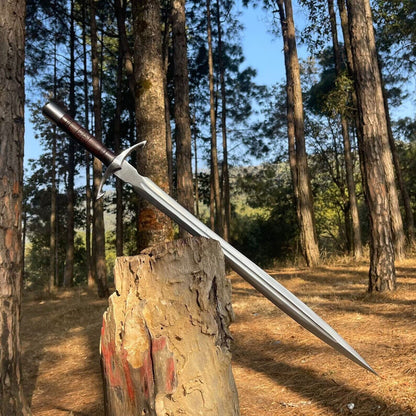 36" BEAUTIFUL CUSTOM HANDMADE D2 TOOL STEEL HUNTING SWORD WITH LEATHER SHEATH