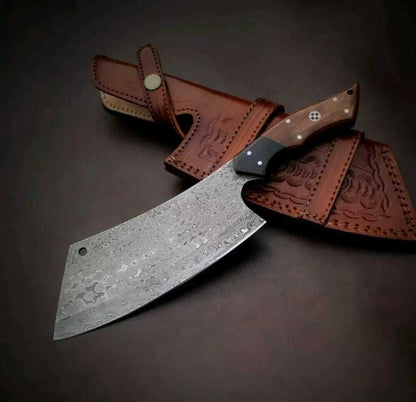 CUSTOM HAND MADE DAMASCUS HEAVY DUTY MEAT CLEAVER CHEF KNIFE BUTCHER CHOPPER