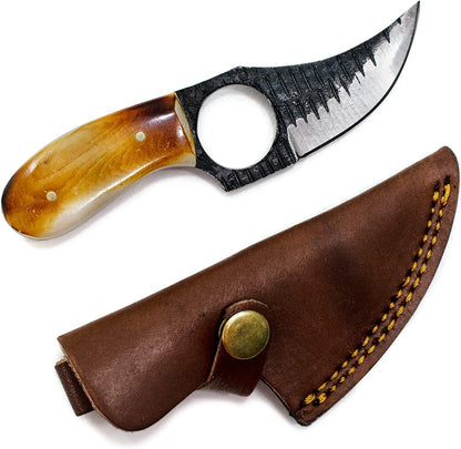Small Skinner Knife with Burnt Bone Handle Fixed Blade Outdoor Camping Knives