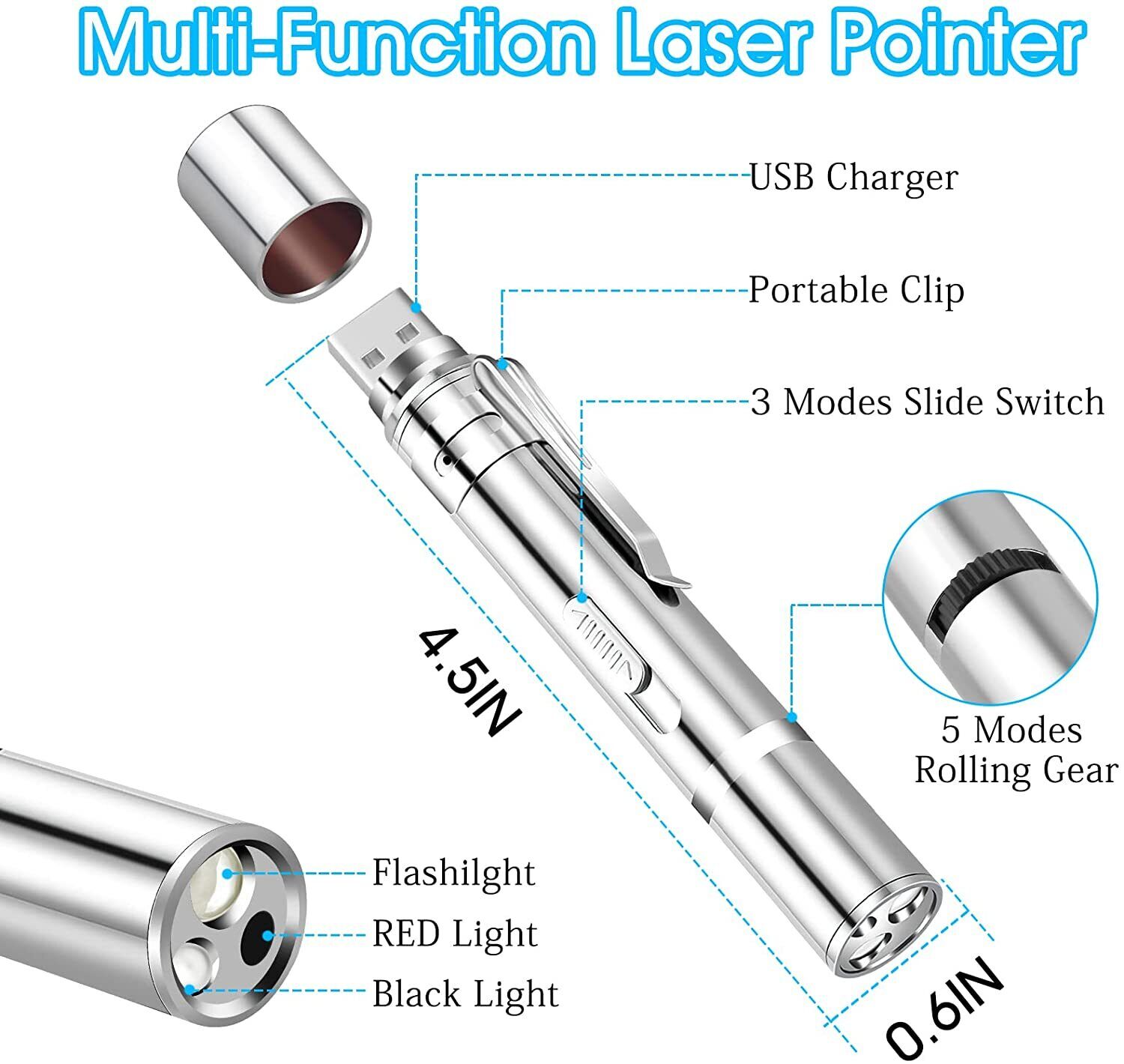 USB Rechargeable 3-in-1 Laser Pointer Pen 4