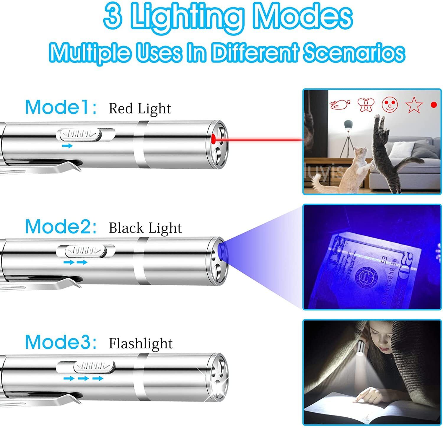 USB Rechargeable 3-in-1 Laser Pointer Pen 3