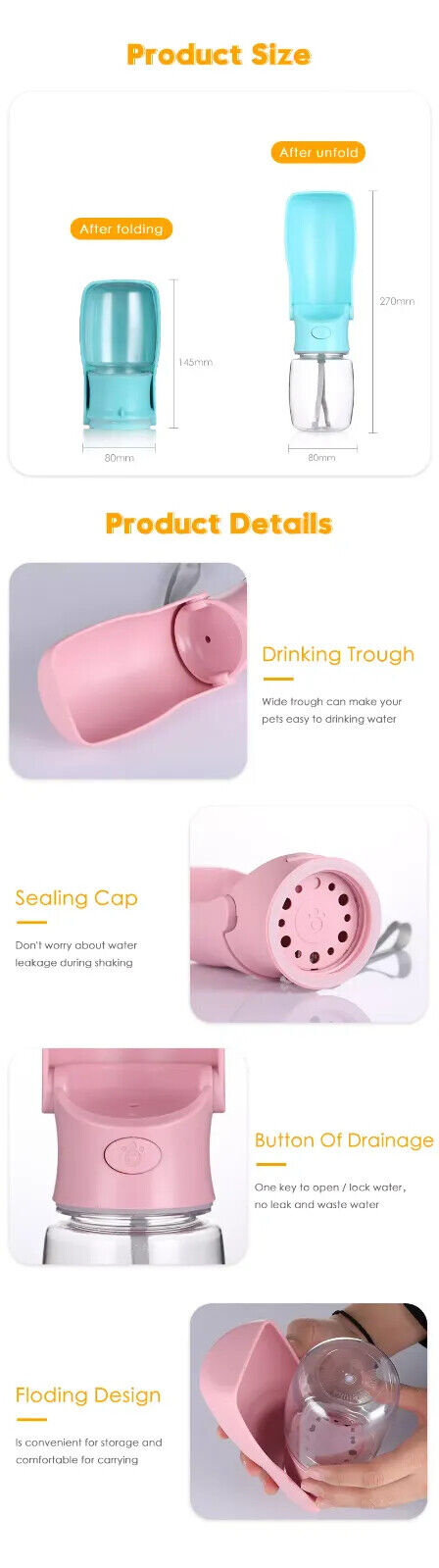 Foldable Dog & Pet Water Bottle 350ml 5