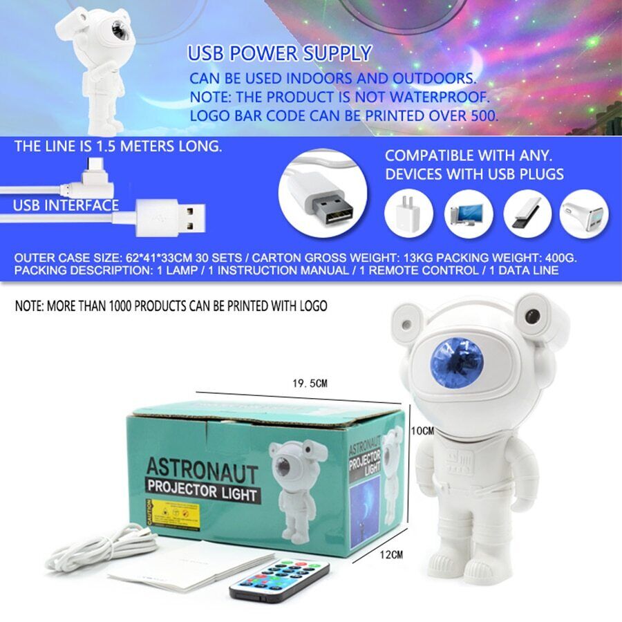 Astronaut Star Projector Night Light Remote 6