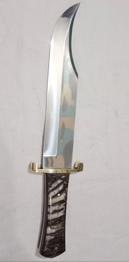 CUSTOM HANDMADE D2 STEEL HUNTING BOWIE KNIFE WITH RAM HORN HANDLE & SHEATH