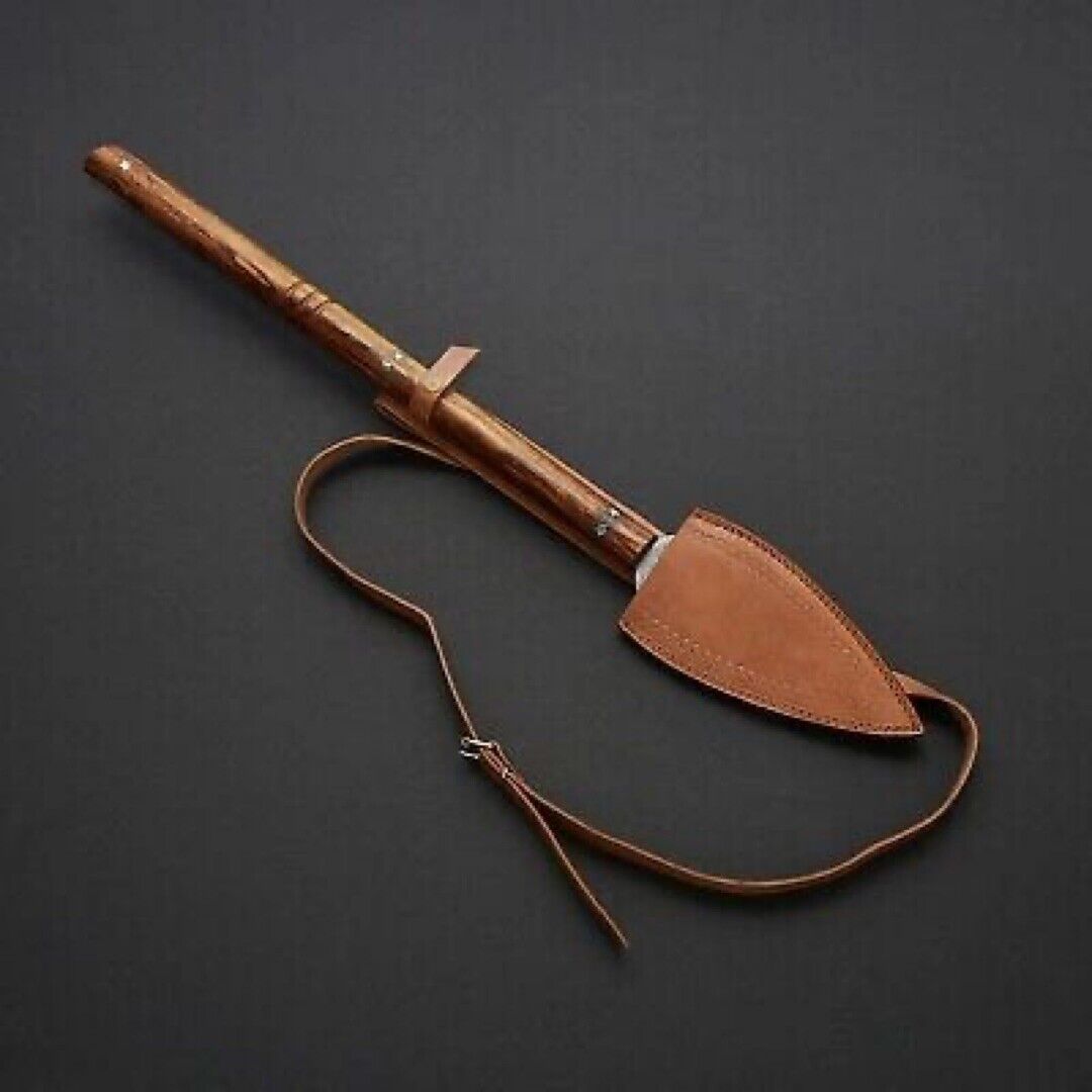 CUSTOM HANDMADE DAMASCUS STEEL HUNTING DOUBLE HEAD ZULU SPEAR SWORD WITH SHEATH