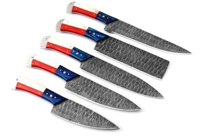 Chef Set 5Pcs Hand Forged Damascus Steel , Damascus Knife Set, Damascus Chef's