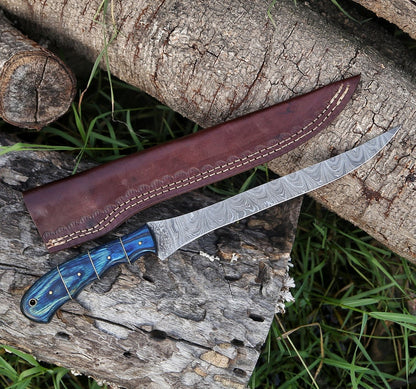 Damascus steel Fillet Fishing Knife, Handmade Damascus Fillet knife, kitchen knife , bbq Knife , steak knife , chef knif