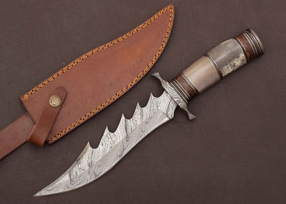 Handmade Damascus Steel Hunting Knife with Stag Horn Handle