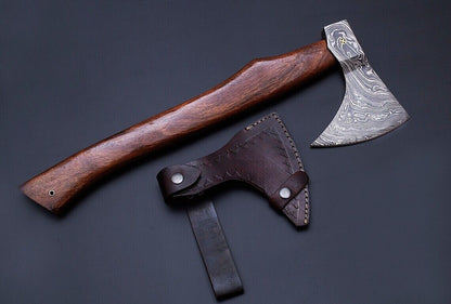 HUNTEX Custom Hand-Forged Damascus 530 mm Long Walnut Wood Godzilla Viking Axe