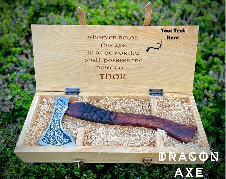 Dragon Axe with Personalized Engraved Wooden box Best Gift Box for Men / Women, Gift for Anniversary, birthday, and Chri