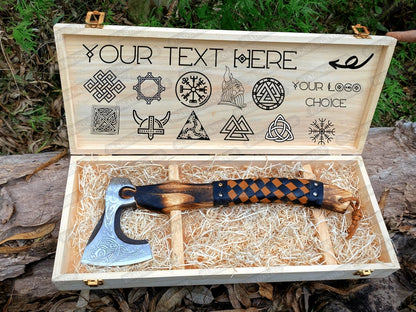 Viking Valhalla Axe with Wooden Box Engraved & Personalized Gift for Viking Men on Wedding, Anniversary, Birthday, Groom