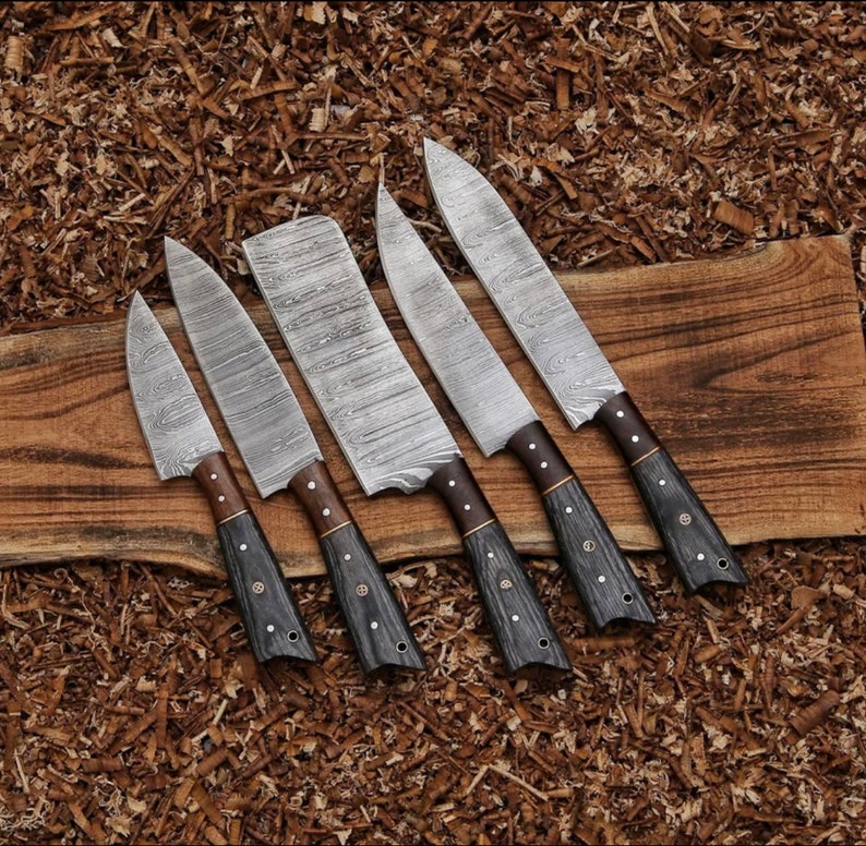 Hand Forged Damascus Steel, D Steel Knife set | Chef Knife Set | Custom Knife Set | Gift For Husband | Kitchen Knife Set