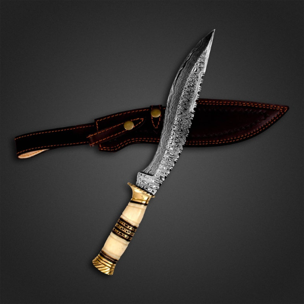 Damascus Steel Kukri Knife, Hunting Knife, Camping Knife, Survival Knife, Bushcraft Viking Knife, Gift For Her and Him,