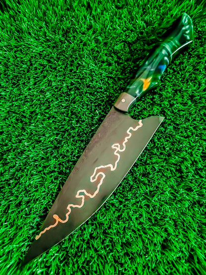 Gold Chef knife, Spring Steel , kitchen knife, handmade chef knife,, wood knife, handmade kitchen knife, Christmas gift,