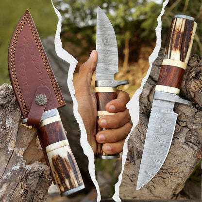Custom Handmade Damascus Steel Hunting Knife | Personalized Gift for Groomsmen, Wedding, Father's Day | Anniversary Gift