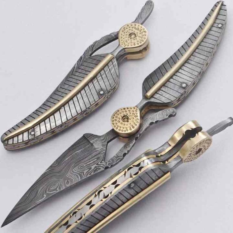 Handmade Damascus Leaf folding Pocket Knife, Personalized Knives, Anniversary Gifts, Groomsmen Gift, Mother's Day Gift,