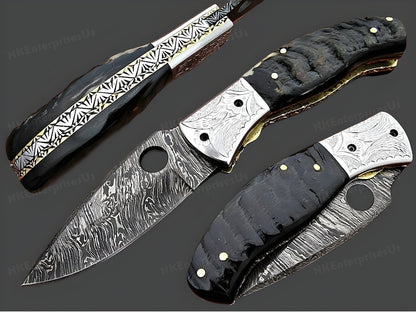 Handmade Folding Knife. Damascus Folding Knife, Camping Knife, Hand Forged Knife, Pocket Knife. Anniversary Gift. Best G
