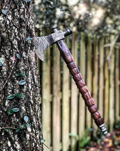 Hand Forged Damascus Steel Axe Head – 18 Inch Outdoor Chopping Axe | 512 Layers of 4340 & 1075 Carbon Steel