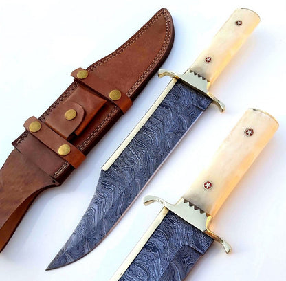 Custom Hand Forged Damascus Steel Hunting Knife Grooming Knife With Leather Sheath, Best Gift For Father/ Christmas Gift