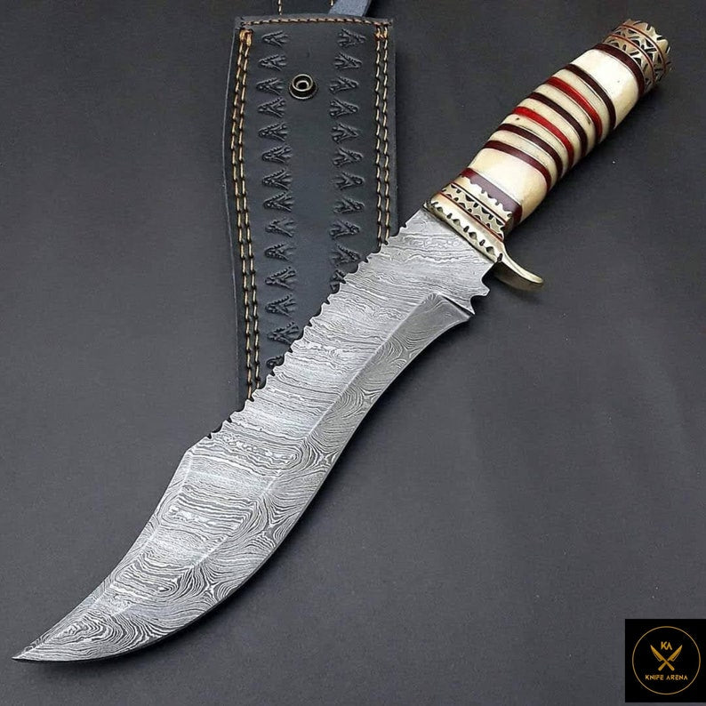 Hunting Bowie Knife, Damascus Steel Bowie knife, Skinner Knife, Camping Knife, Christmas Gift, Best Outdoor Tool, Bone &