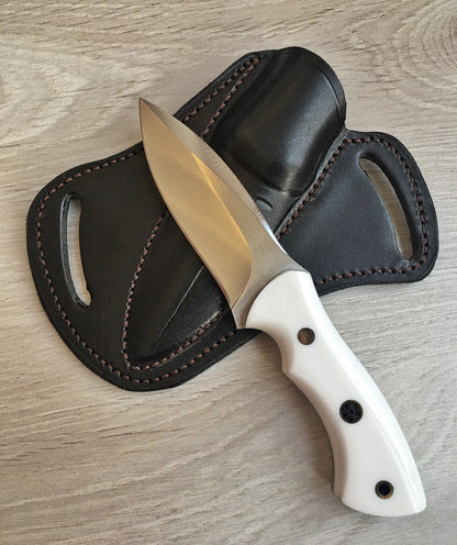 Hunting Knife 1075 Carbon Steel and White Corian Handle -Blacksmith Made Camping Knife - Bushcraft Knife - Survival Knif
