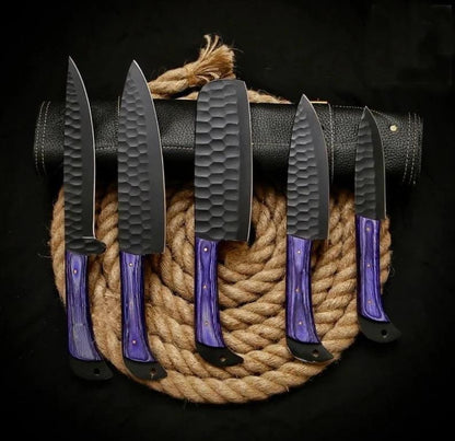BBQ, BBQ Set, Best Custom Handmade Damascus Chef set, Kitchen Use Set, Best Birthday And Anniversary Gift, 5 Pieces Chef
