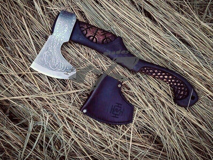 CUSTOM HANDMADE ENGRAVED HANDLE CARBON STEEL VIKING HATCHET TOMAHAWK HUNTING AXE