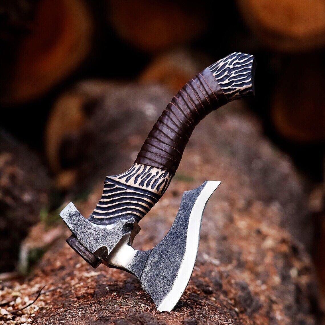 CUSTOM HAND FORGED CARBON STEEL HANDLE VIKING BEARDED HATCHET TOMAHAWK AXE