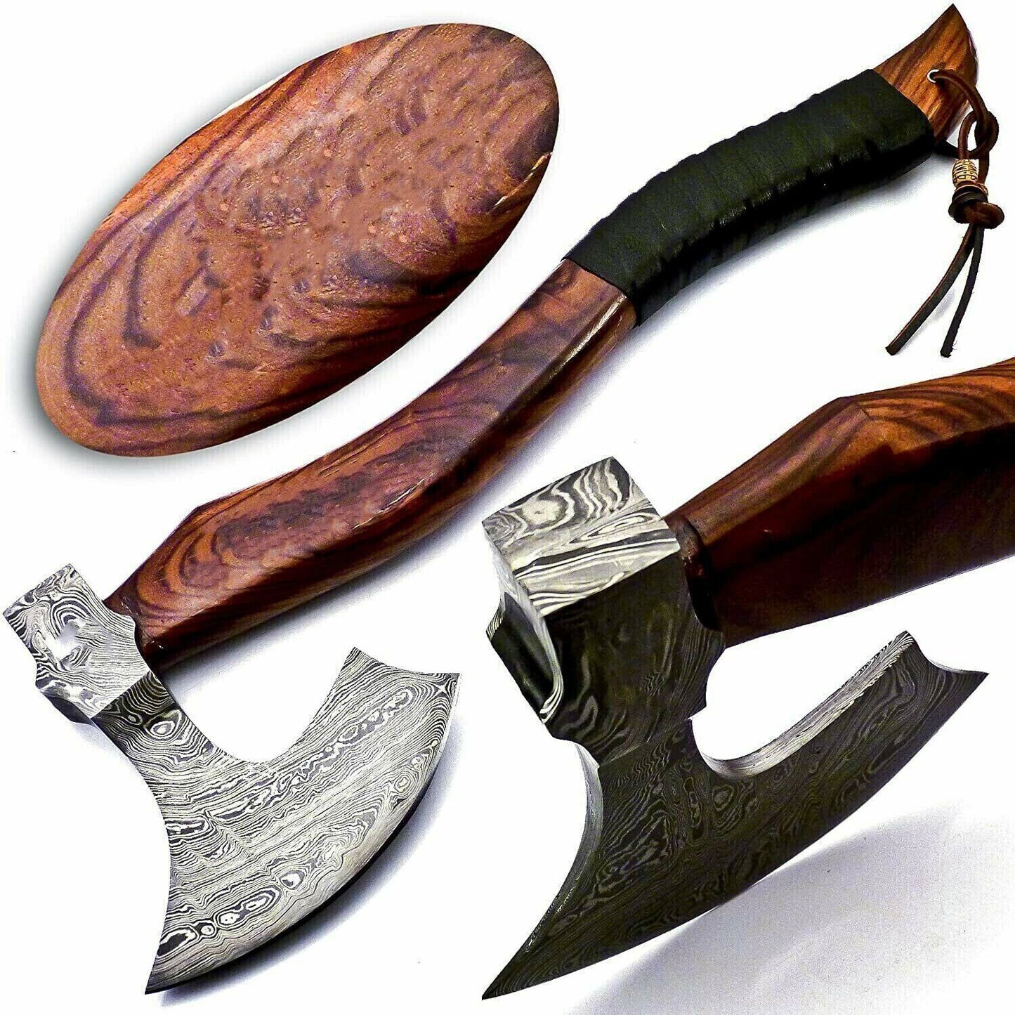 CUSTOM HAND FORGED DAMASCUS STEEL VIKING BEARDED HATCHET TOMAHAWK OUTDOOR AXE
