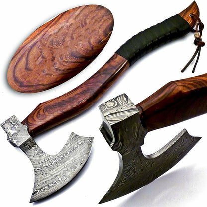 CUSTOM HAND FORGED DAMASCUS STEEL VIKING BEARDED HATCHET TOMAHAWK OUTDOOR AXE
