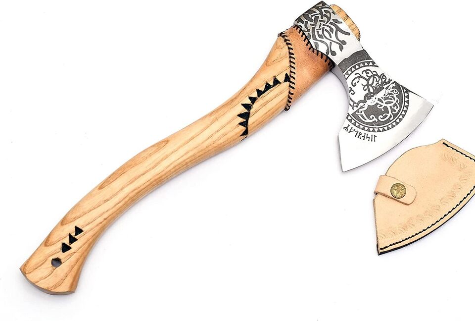 CHRISTMAS GIFT CUSTOM HANDMADE STEEL HATCHET TOMAHAWK VIKING AXE WRAPING LEATHER ON HANDLE