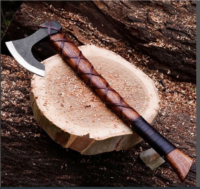 CHRISTMAS GIFT CUSTOM HANDMADE STEEL HATCHET TOMAHAWK VIKING AXE WRAPING LEATHER ON HANDLE