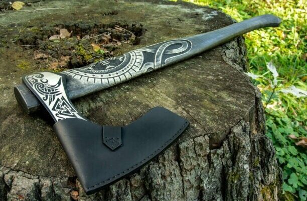Hand-Forged Damascus Steel Axe Head | Forged Blade with Cutting Edge & Head Width | Premium Viking Style Axe